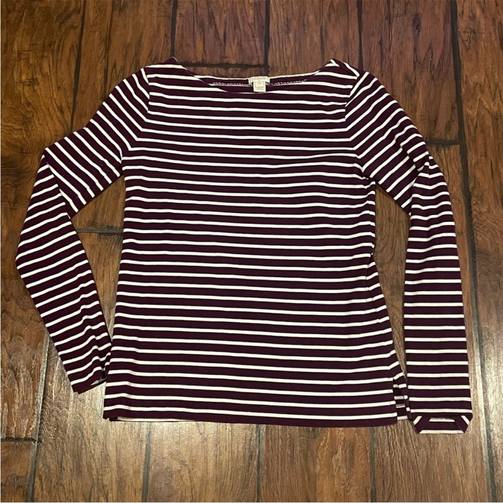 JCrew XXS Maroon and White Striped Long Sleeve Shirt